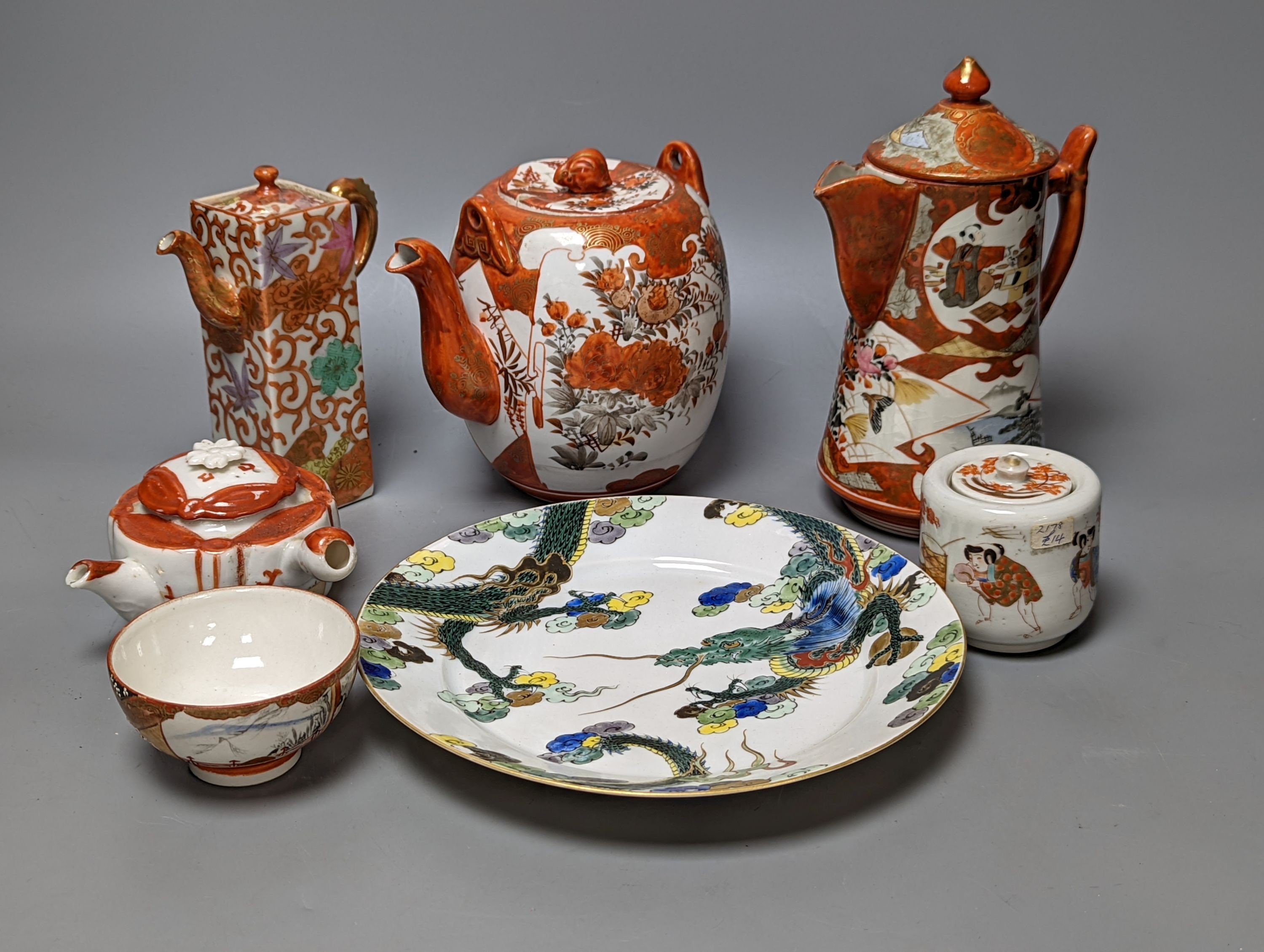 A collection of Japanese kutani and a Japanese porcelain ‘dragon’ plate, 20.5cm